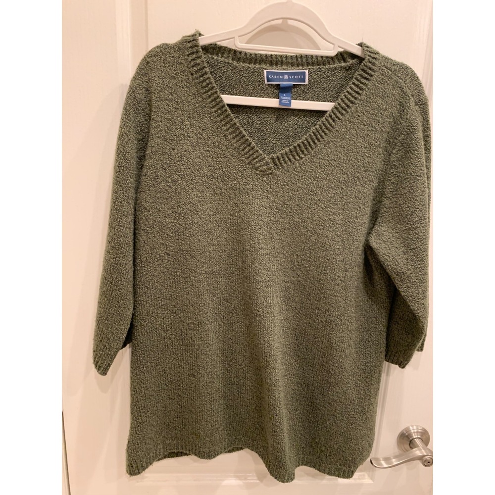 Olive Green Knit‎ Sweater Women by Karen Scott Sz L
